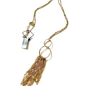 WHBM Gold Double Ring Fringe Long Chain Necklace | NWT